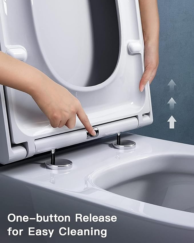 SADALAK Soft Close Quick Release Toilet Seat Elongated- Heavy Duty Adjustable Stainless Hinges, D/U Shape Toilet Seats Cover for Easy Cleaning & Simple Top Fixing - White Toilet Lid