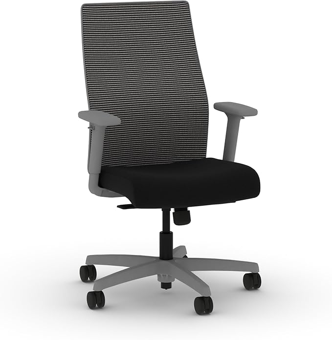 HON Ignition 2.0 Mid Back Task Chair, Standard Synchro-Tilt Control, Office Chair with Lumbar Support, Height and Width Adjustable Arms, Titanium Frame, Black