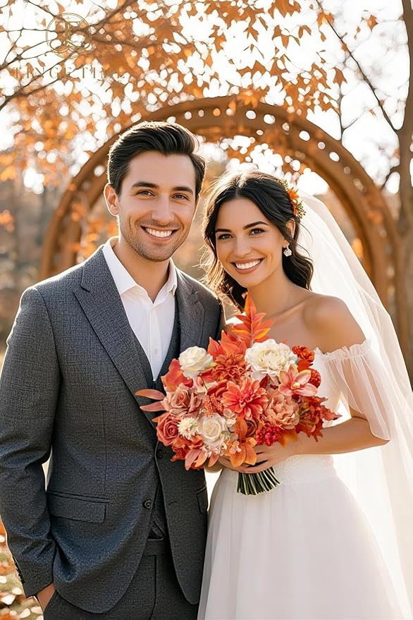 TINGE TIME Fake Flowers Artificial Flowers Peonies Bulbous Chrysanthemum Daisy Hydrangea Sunflower Violets Dahlia Daffodils Epiphyllum Orchid Cherry Blossom Camellia Leyaron (Terracotta Orange)