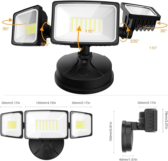 Onforu 75W Flood Lights Outdoor, 7000LM Brightness Security Lights Switch