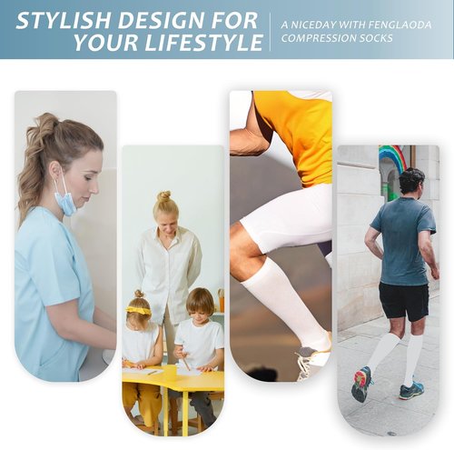 Fenglaoda Compression Socks - 3 Pairs for Men & Women | Knee High, Cute Design for Nurses & Athletes