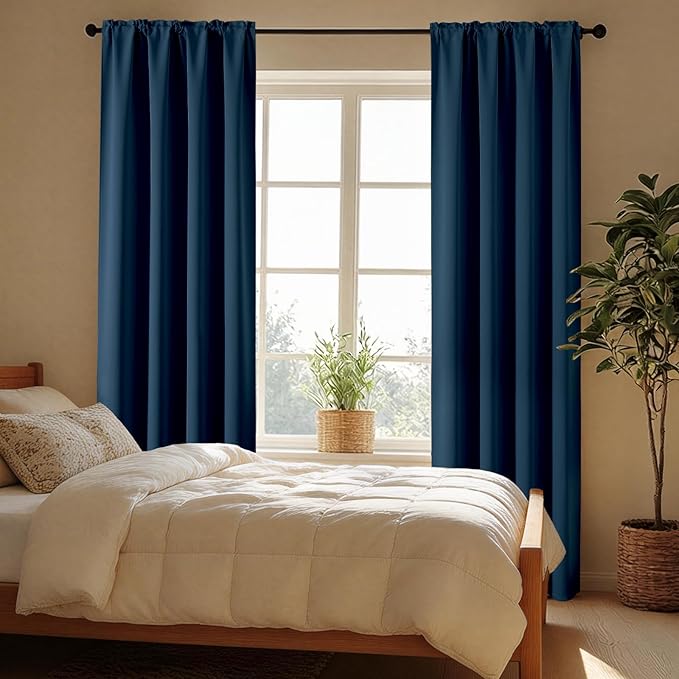CUCRAF Navy Blue Blackout Curtains 96 inch Length 2 Panels Set, Rod Pocket Room
