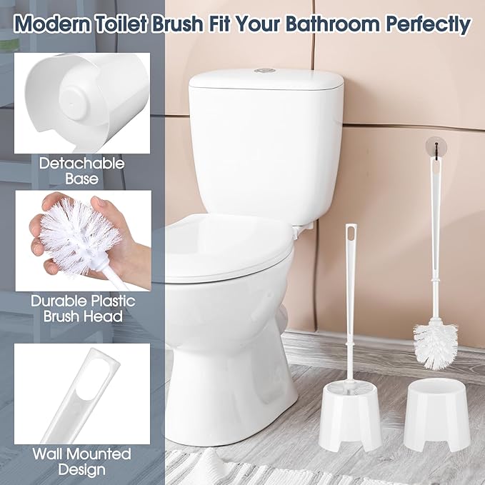 Mimorou 12 Sets Toilet Brushes and Holders Set White Toilet Bowl Brushes for Bathroom Scrub with Plastic Holders for Bathroom Cleaning Accessories