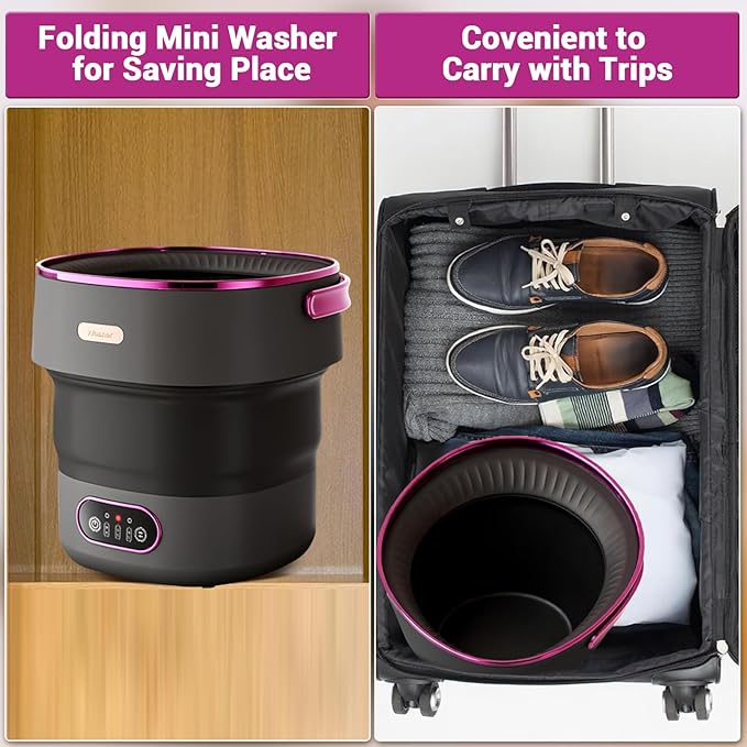 13L, Portable Washing Machine, Mini Washer Foldable Compact Laundry Machine with Basket Spin, Small Underwear Washer for Travel, Apartment, Manual Clothes Washing for Compact Spin Dryer