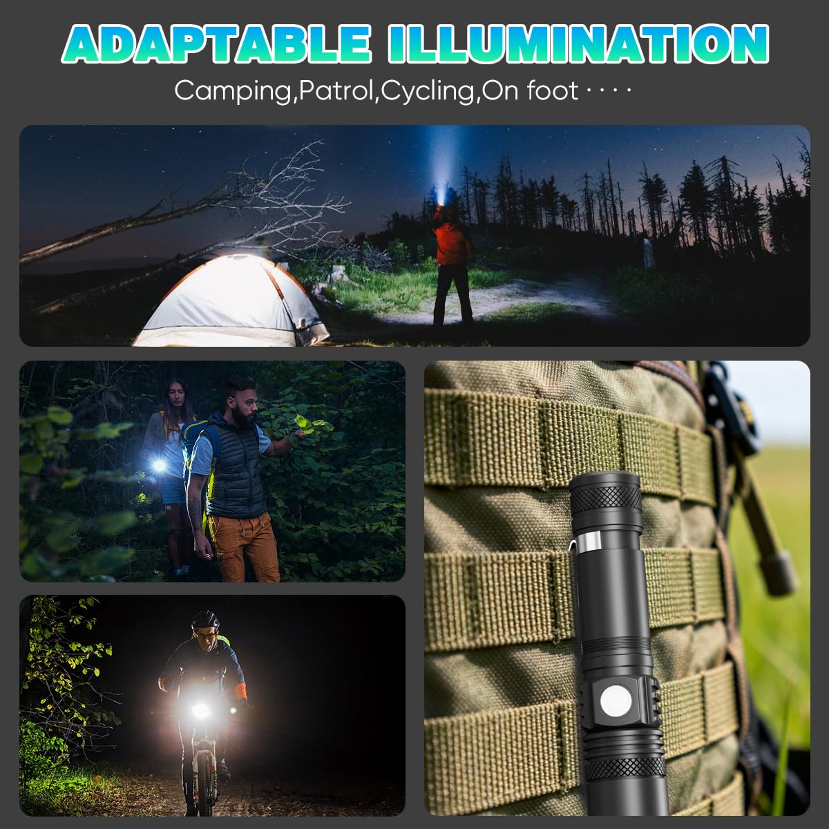 NAKCNM 2 Pack High Lumens LED Flashlight, Rechargeable Super Bright Torch with Adjustable Focus, USB-C Charging, Small Pocket-Sized Flashlight for Camping, Hiking & Home Emergency