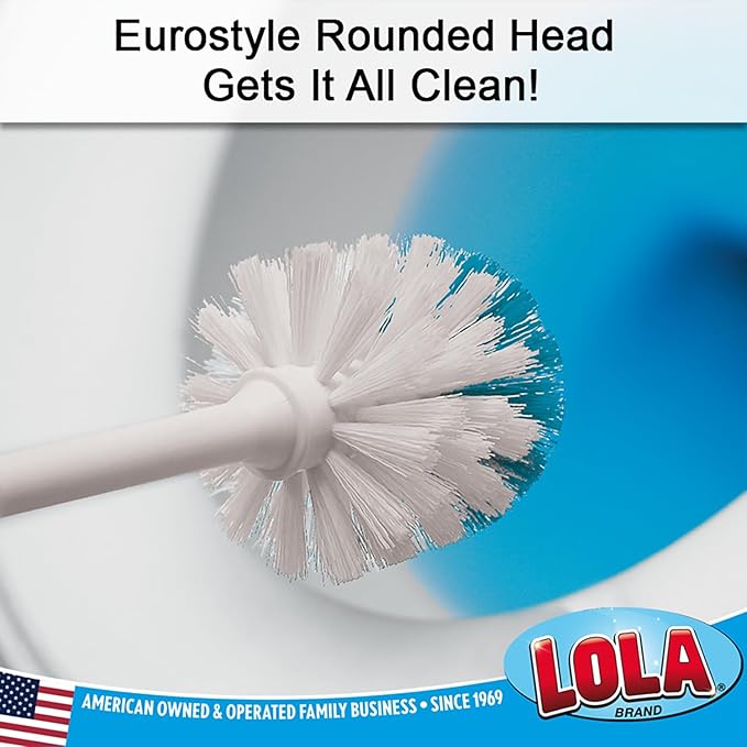 Toilet Brush and Holder Set, by LOLA, 2 Pack, Classic Version, Durable Bristles for Deep Cleaning, w/Compact Space Saving Storage Holder