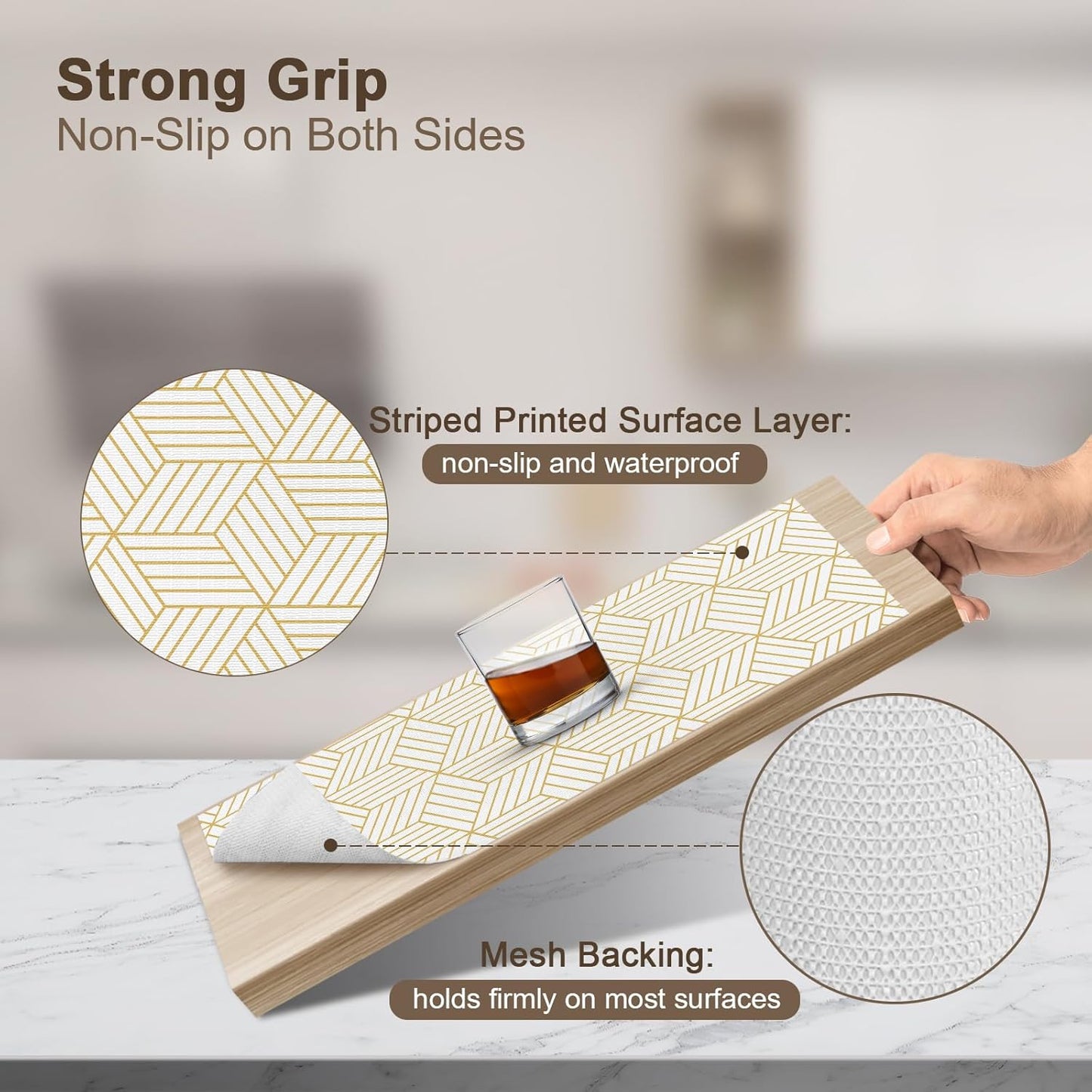 OcePor Non-Adhesive Drawer and Shelf Liner 17.5IN x 20FT, Non-Slip Kitchen Cabinet Liner Non-Adhesive Thick Strong Grip Waterproof Washable 17.5" x 20'