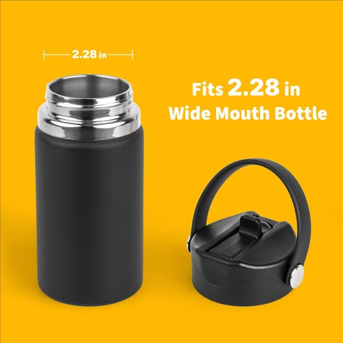 Diumepo Straw Lid for Hydro Flask 12 16 18 20 32 40 oz Wide Mouth Water Bottle, Replacement Straw Top Cap with Straws and Brush, BPA Free (Black)