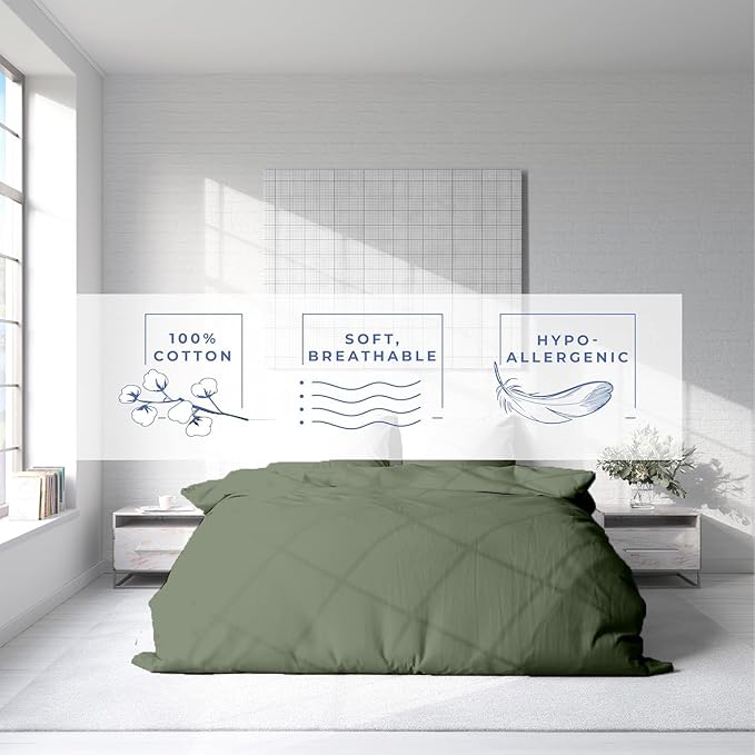 Kotton Culture 120"x120" 1 Pc Super King Plus/Super Oversize King Duvet Cover Only 100% Egyptian Cotton - 600 TC, Zipper Closure & Corner Ties - Fits Only Extra Large Inserts - Sage Green