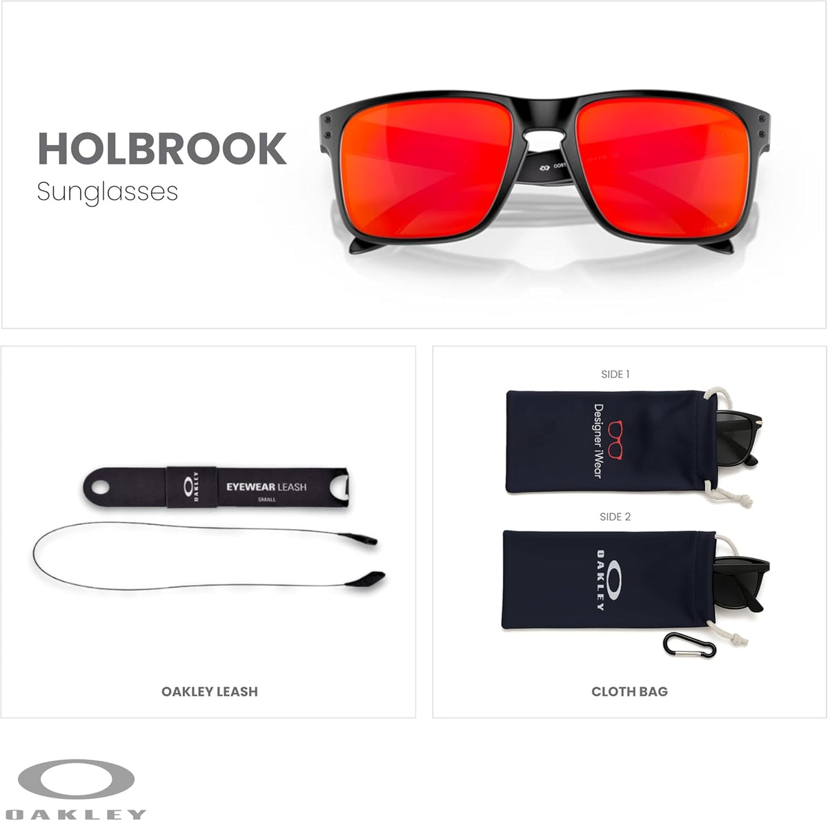 OAKLEY Holbrook OO9102 Square Sunglasses for Men+ Bundle Accessory Leash Kit, Microfiber Pouch