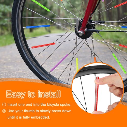 HARFINGTON 72pcs Bike Reflective Spoke Skins 0.2" Plastic Bicycle Spoke Reflectors Spoke Covers Trim Wrap Wheel 360°Visibility for Road Mountain Bike Motorcycles Decoration, Orange