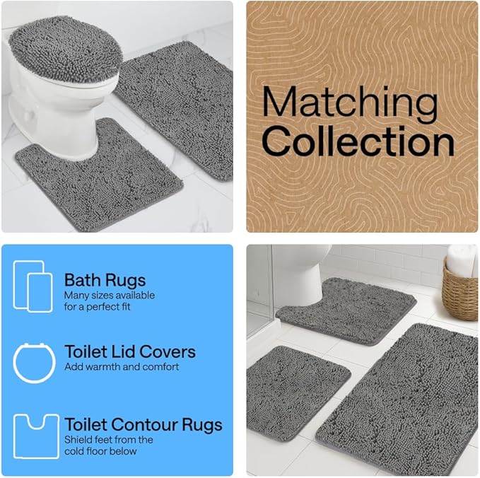 GORILLA GRIP Bath Rug Mat 54x24, Thick Soft Absorbent Chenille, Quick Dry Microfiber Mats, Rubber Backing Washable Shower Floor Rugs, Bathmat Runner, US Designed Bathroom Home Decor Accessories Grey