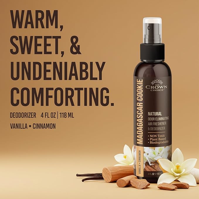 Non-Toxic Odor Eliminator, Natural Vanilla & Cinnamon Air Freshener Spray for Home, Room, Closet & Couch Deodorizer, Long Lasting Bathroom & Toilet Freshener, Safe for Kids & Pets, 2PK - 4 Oz each