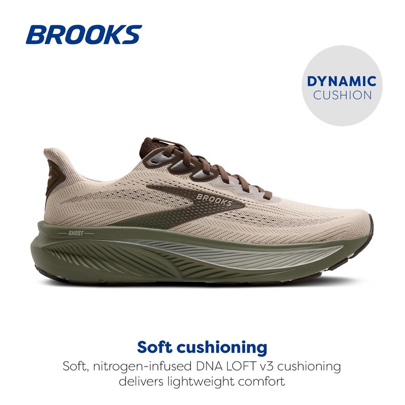 Brooks Men’s Ghost 17 Neutral Running Shoe - Chateau Gray/Brown/Olive - 10 Medium