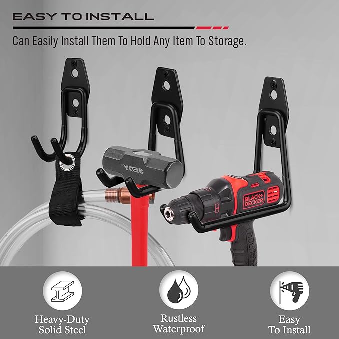 Garage Tool Storage Wall Hook Assortment Set: 15PCS Heavy Duty Large Hanger