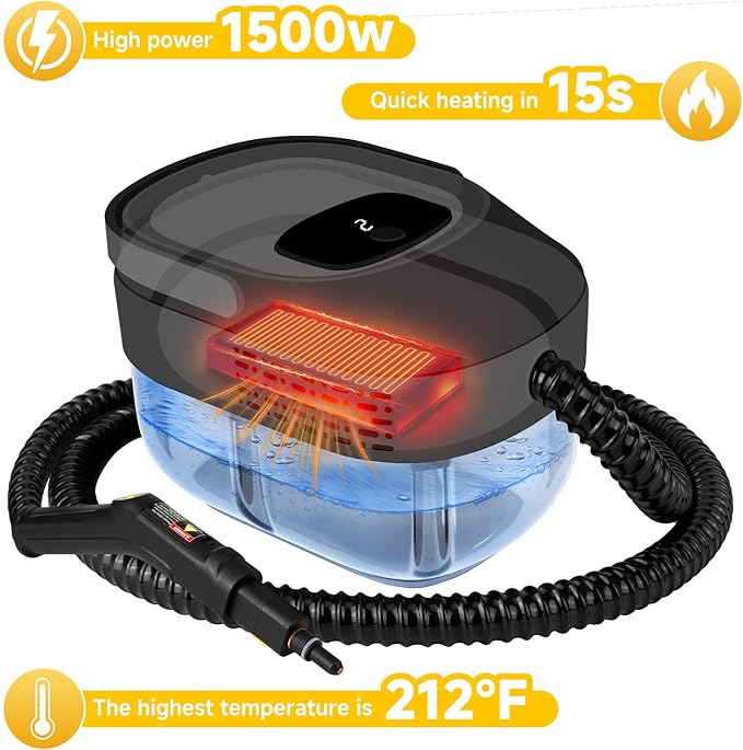 Steam Cleaner, 3-Level Adjustable Handle, 15s Heat-Up, 1500W Steamer for Cleaning, Rolling System, Portable Steamer for Cleaning with Mop & 17-Piece Kit for Home, Car, Grout, Tile, Couch, Kitchen