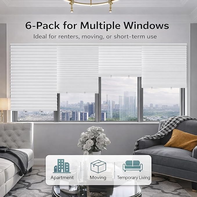 Changshade 12 Pack Temporary Shades, Pleated Paper Blinds