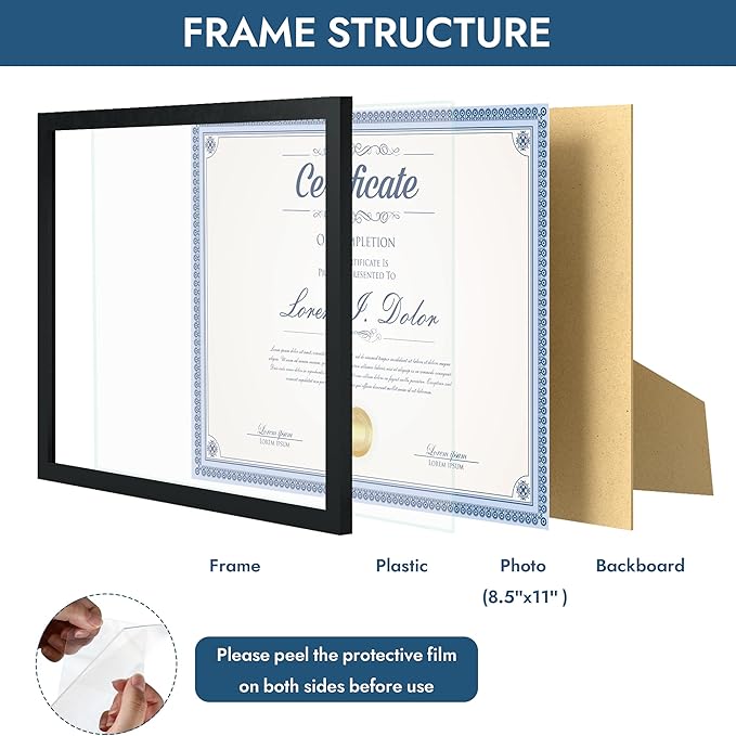 8.5x11 Picture Frame Set of 18,Black 8.5x11 Photo Frames Bulk for Document Certificate Award Diploma, Wall Hanging or Tabletop Display