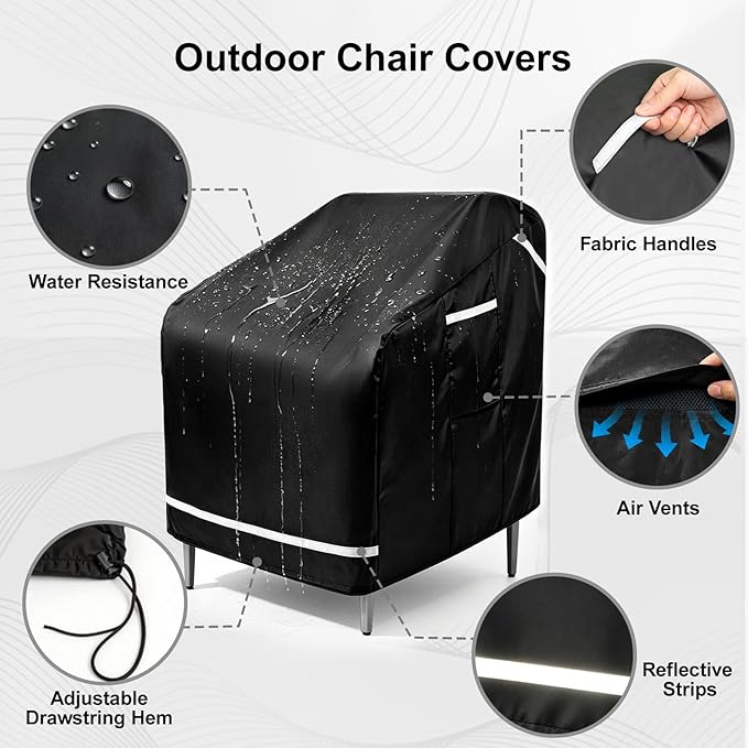 2 Pack Patio Chair Covers, Outdoor Furniture Protection with Straps, Heavy Duty Waterproof Fabric, UV Resistant, Lawn Patio Furniture Covers with Reflective Strips, 37" W x 38" D x 39" H