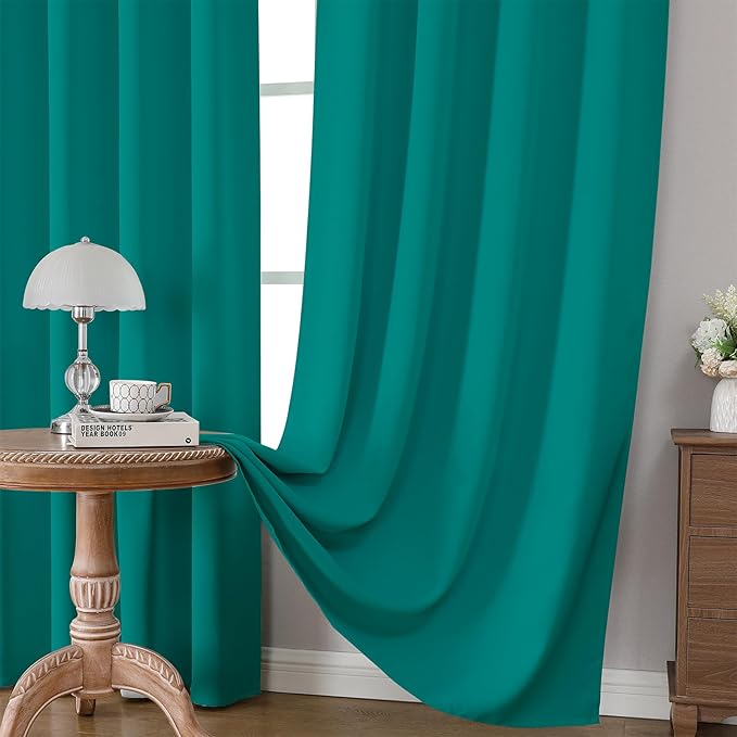CUCRAF Turquoise Blackout Curtains Customize, Rod Pocket Room Darkening Curtain