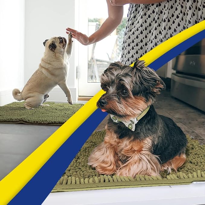Muddy Mat® | Super Water Absorbent Door Mat Indoor, Microfiber Quick Dry Chenille Entryway Rug, Slip Resistant Front Door Mat, Indoor Mats for Entryway, Machine Washable Pet Rug, Sage 24" x 120"