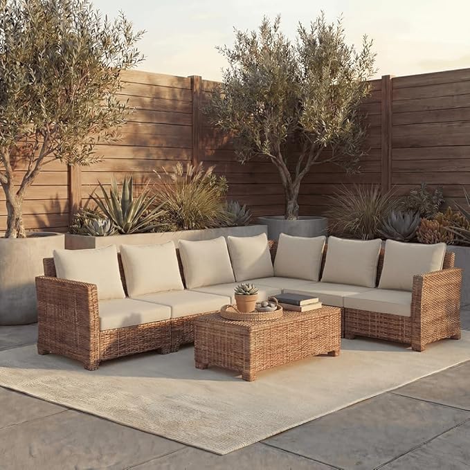PatioGlow Outdoor Seat Cushion Set, 22" x 22" x 3.5", Set of 2, Water-Resistant & Fadeness Patio Furniture Cushions with Removable Cover & Ties, Thick Deep Seating Pads for Outside Sofa Couch, Khaki