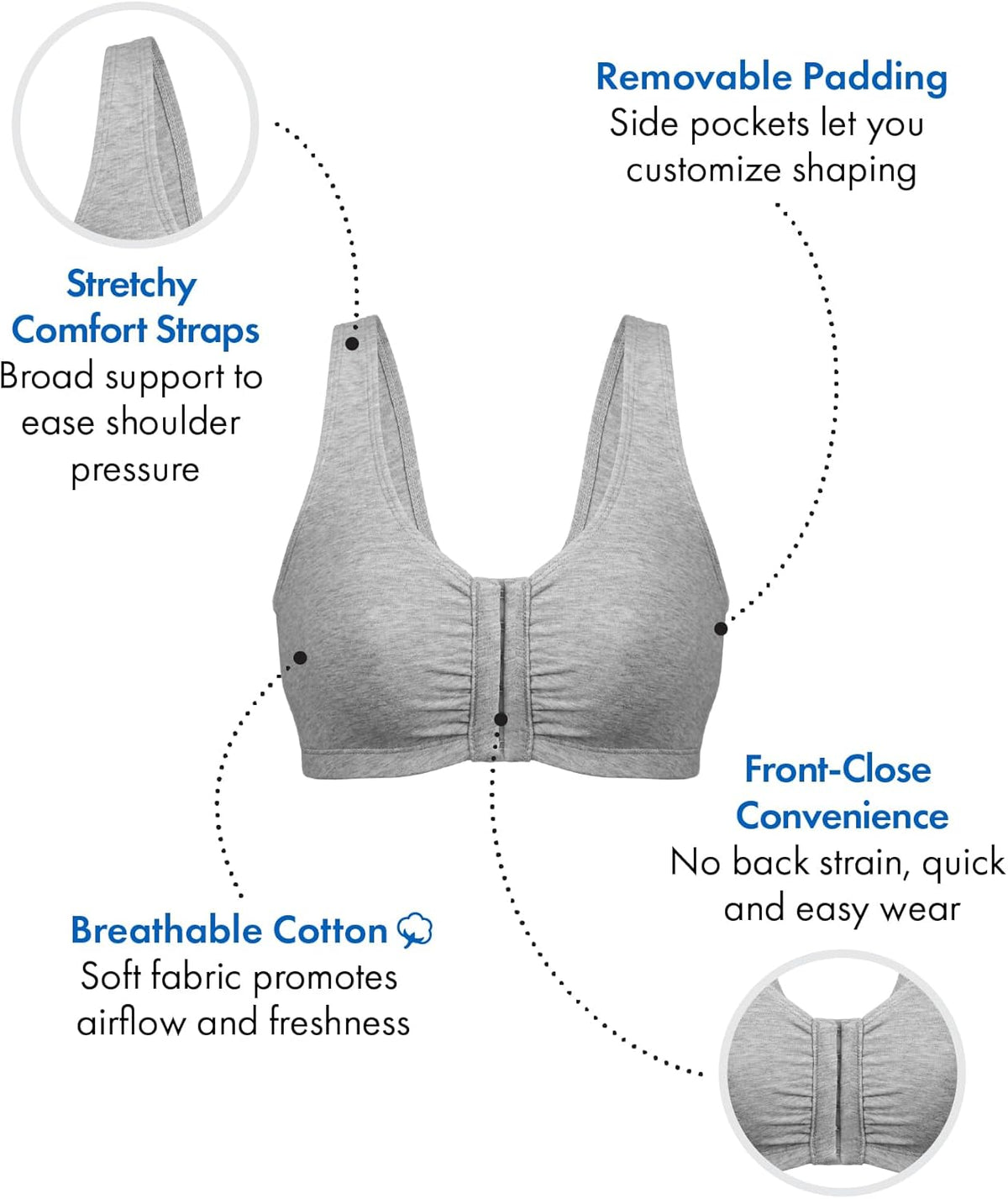 Bestform Wireless Cotton Stretch Sports Bra - Comfortable Unlined Design with Front Closure