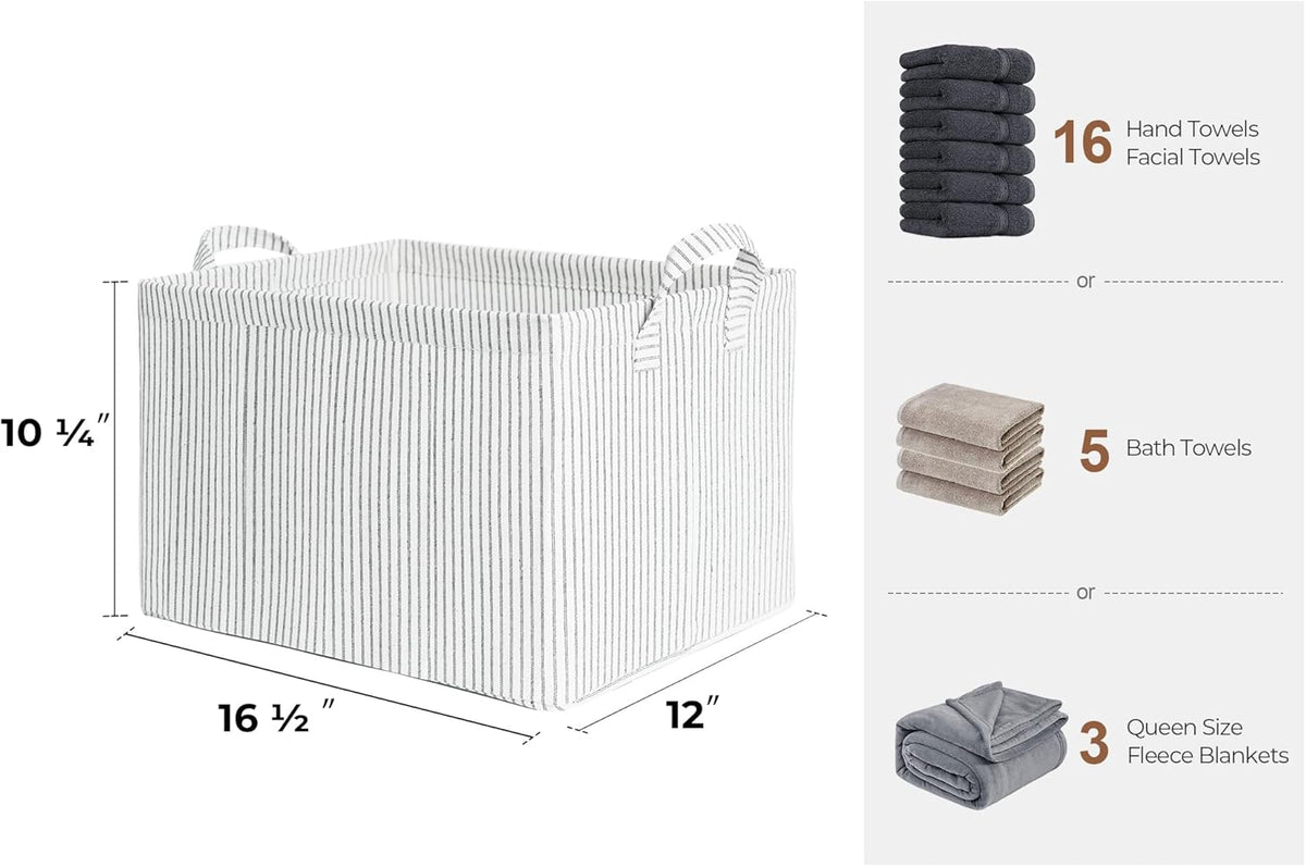 StorageWorks Storage Bins, Fabric Storage Bins for Shelves, Large Storage Baskets with Metal Frame, Closet Baskets and Bins with Handles, Khaki and Beige Stripes, 2-Pack