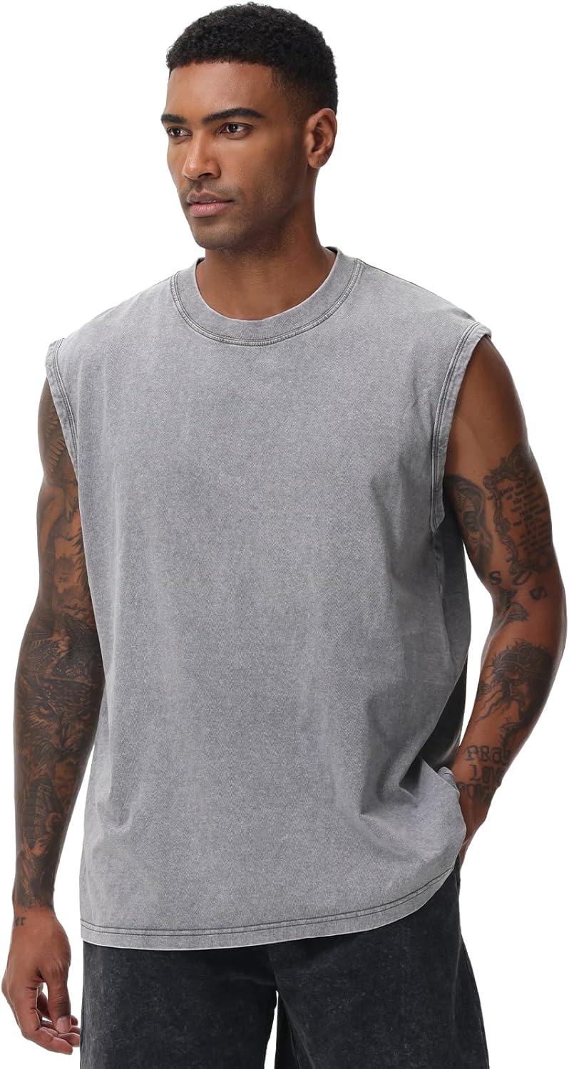 Skiennix Men's Workout Tank Tops - Sleeveless Muscle Tee for Gym & Running | Acid Wash Design