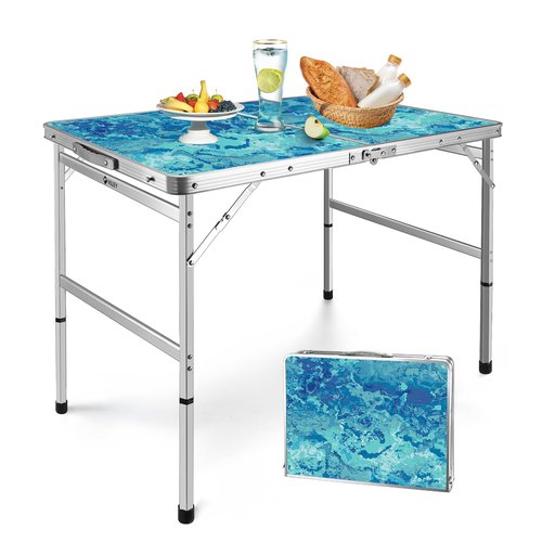 VILLEY Folding Camping Table 3FT, Adjustable Height Portable Aluminum Table with Handle, Lightweight Foldable Table for Outdoor Picnic BBQ Travel Camping Indoor Use