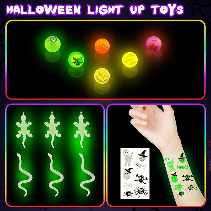 264 PCS Halloween Party Favors for Kids, Halloween Toys Bulk With Light Up Toys, Halloween Prizes, Treats Non Candy, Goodie Bag Stuffers, Treasure Box Toys for Classroom