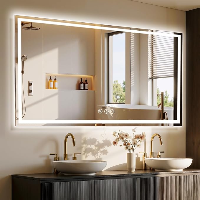 72X36 LED Bathroom Mirror with Lights, Backlit + Front Lit, Lighted Bathroom
