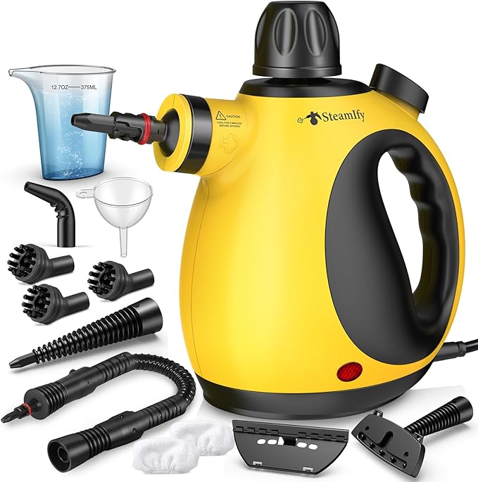 STEAMIFY Pressurized Handheld Steam Cleaner for Home, Multi-Surface Steamer with 12 Accessories, 12.8oz Natural Steamer for Cleaning Car, Bathroom, Shower, Upholstery, Grout, Window, Grease