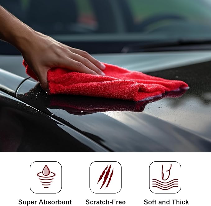 Shimeyao 30 Pcs 16 x 16 Inch Edgeless Microfiber Plush Towels for Cars Detailing Drying Wash Polishing Absorbent Cleaning Cloths, 500 GSM (30 Pcs)