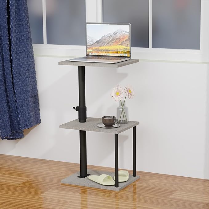 Swivel Side Table for Couch Arm, Adjustable C End Table for Recliner or Bed, Tv Trays with Storage Shelf for Small Spaces Small Nightstand Table for Living Room, Bedroom，2pc