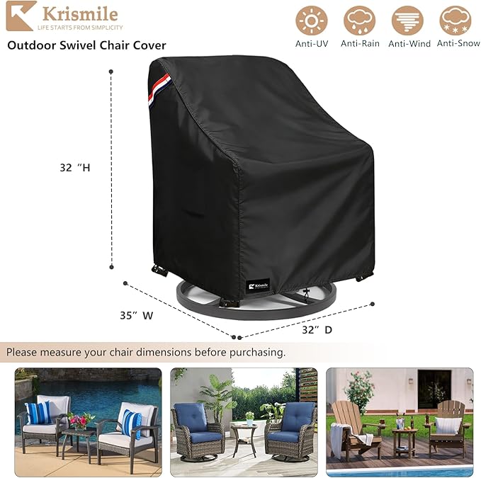 Outdoor Swivel Rocker Chair Cover 4 Pack, Waterproof Rocking Chair Covers, All-Weather Protection Outdoor Lawn Patio Furniture Covers for Patio Chair 32" W x 35" D x 32" H, Black