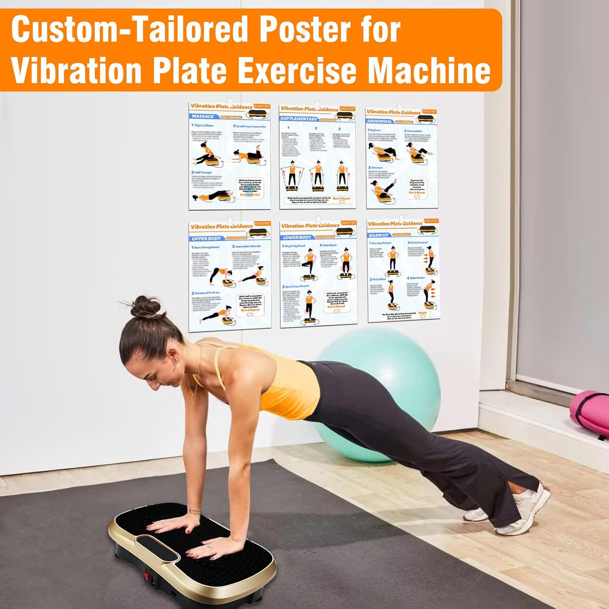 Skiennix Vibration Plate Exercise Machine Poster - 6 Workout Guides & 2 Planner Charts for Full Body Fitness
