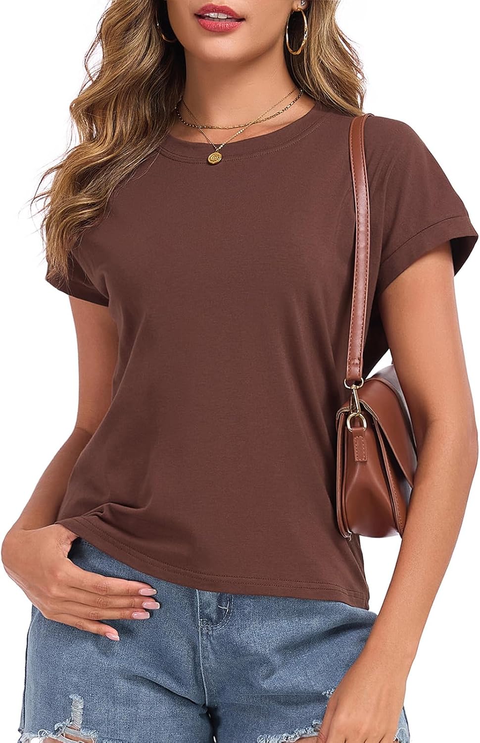 Skiennix Women's Cap Sleeve Cropped Tee - Loose Fit Cotton Crewneck Summer Blouse