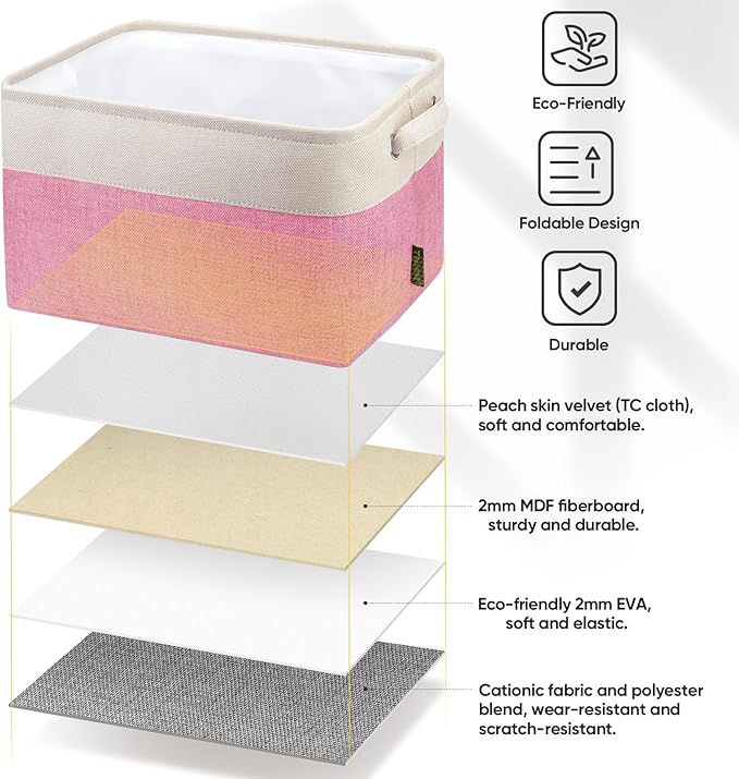 BALEINE 1 Pack Fabric Storage Bins for Shelves, Linen Storage Baskets for Organizing, Decorative Closet Bins for Clothes, Home (Pink, 15''x11''x9.5'')