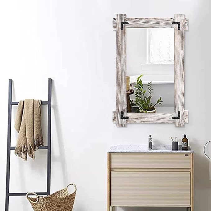 MeMoreCool White Farmhouse Bathroom Mirror, 30x20 Inch White Wood Framed Wall