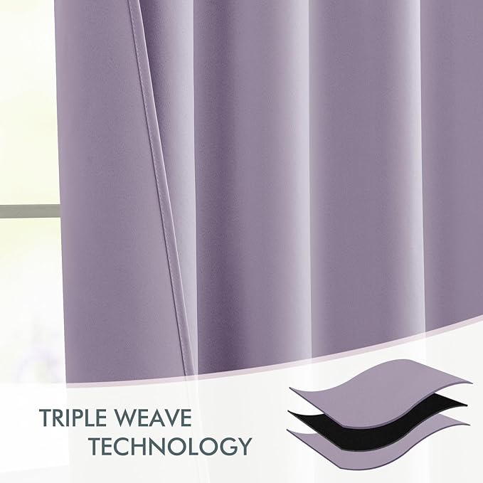 MIULEE Lilac Back Tab Blackout Curtains 63 Inch Length 2 Panels Set