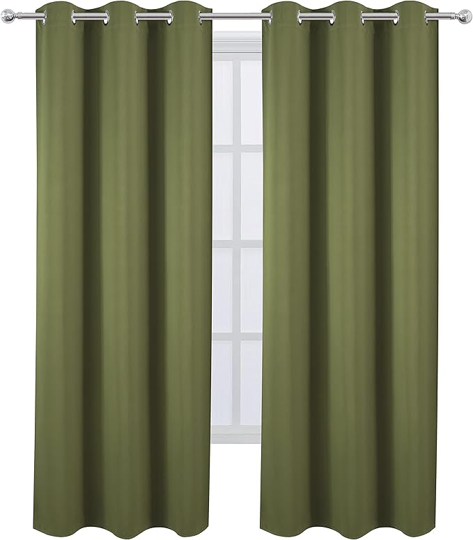 LEMOMO Blackout Curtains 38 x 84 inch/Olive Green Curtains Set of 2