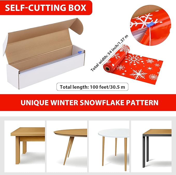 Kochorie 100 Ft x 54 Inch Snowflake Tablecloth Roll
