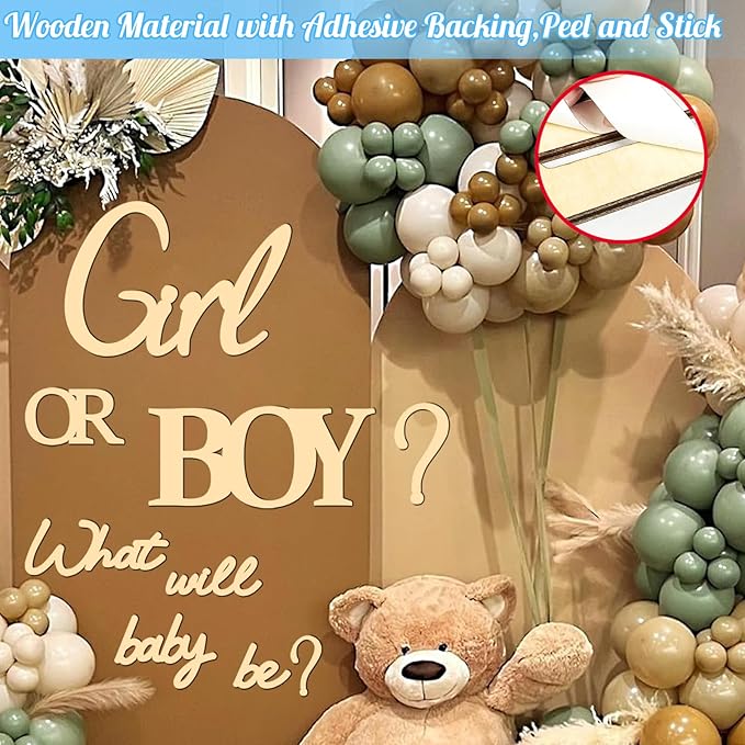 Large Wooden Boy or Girl Signs Stickers Gender Reveal Party Decoration Ideas Decal for Balloon Arch Oh Baby Shower Gender Letters Sign What Will Baby Be Decor for Backdrop Pregnancy Banner Photo Props
