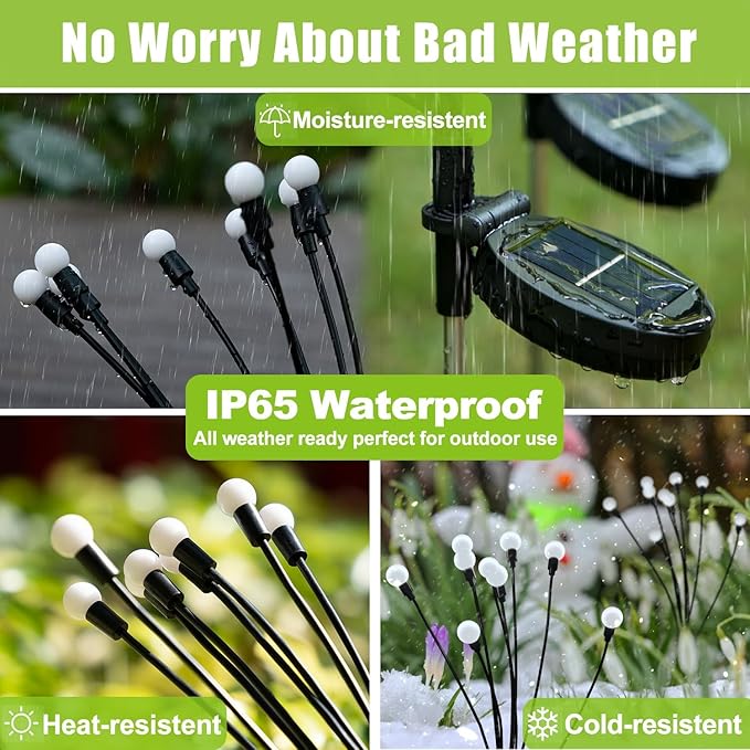 Flumy Solar Garden Lights Outdoor - 4 Pack 32 LED Firefly Lights Waterproof, Garden Decorations for Yard Patio Pathway Lawn Outside, Unique Gifts for Grandma Women, Solar Decor Warm White