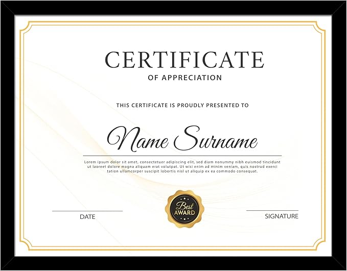 8.5x11 Picture Frame Black, 8.5 by 11 Award Certificate Diploma Document Frames for Wall or Tabletop Display, 1 Pack