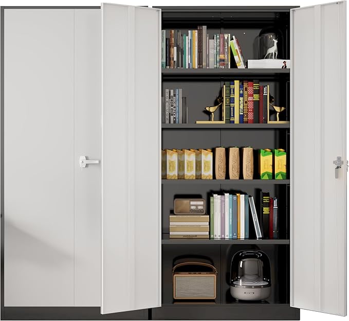 Greenvelly Metal Garage Storage Cabinet with Doors and Adjustable Shelves,72" Steel Lockable File Cabinet for Home Office,Garage,School(Black Grey,32" W x 16" D)