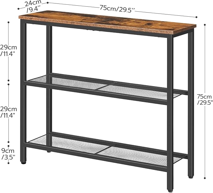 HOOBRO 29.5" Narrow Console Table, Set of 2, Entryway Table with Shelves, Thin Sofa Table, Behind Couch Table, Display Side Table, for Hallway, Entrance, Living Room, Rustic Brown and Black BF73XGP201