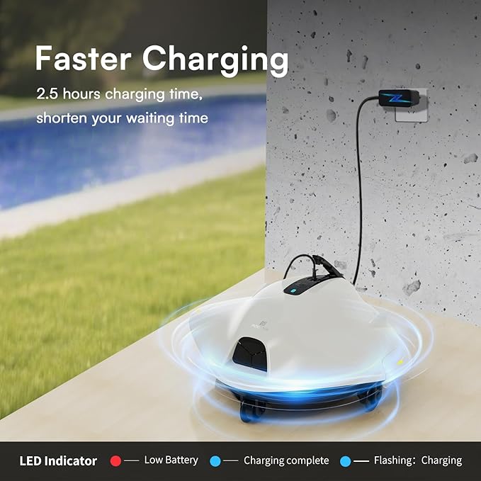 Cordless Robotic Pool Cleaner - Above Ground Pool Vacuum - 40W Strong Suction, Dual Cleaning System, 120-Min Runtime Up to 1614 Sq for Above Ground Pools and Inground Pools