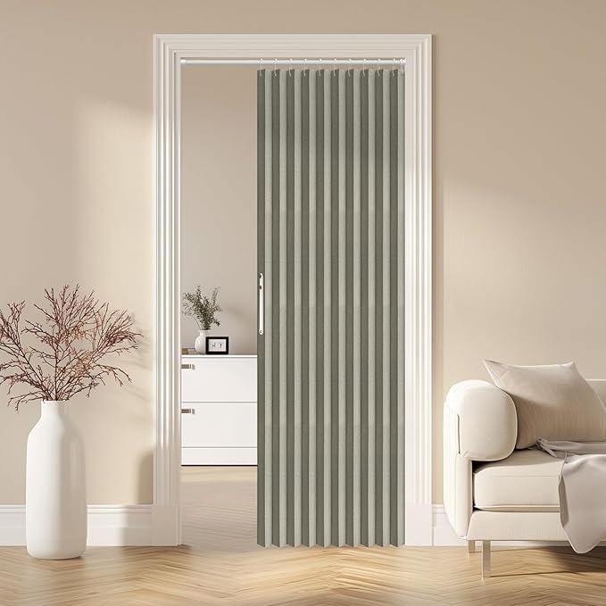 AJAZZ 100% Blackout Magnetic Door Curtain Accordion Doors Interior Closet Door